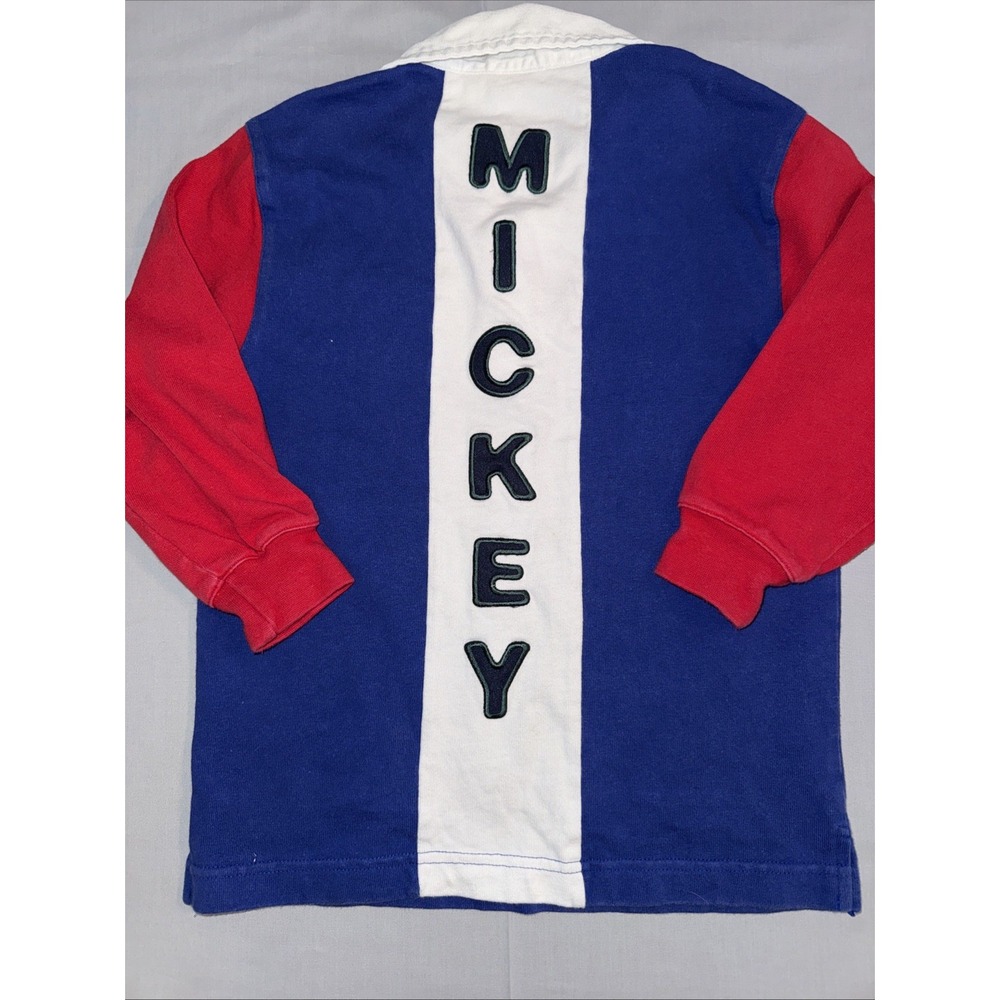 Disney Mickey Boys Vintage Rugby Long Sleeve Shirt Small (6) Y2k Colorblock - Picture 3 of 6